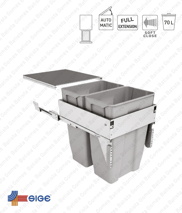 Balde para lixo extra�vel - Porta frontal - M�d. 500 - Autom�tico - Com Soft-close - 70L